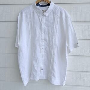 Abito White Linen Guayabera Shirt 2X Cuban Camp Casual Mens Resort